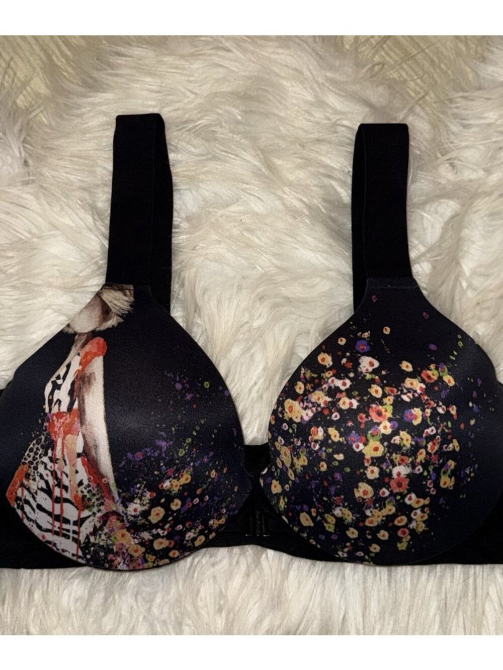 Spanx Bra-llelujah! Bra Lined UW Limited Edition Girl Floral Womens 36B Black - Picture 3 of 6
